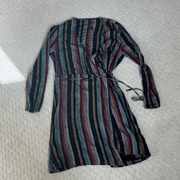 Rails Lola Metallic Wrap Dress in Varadero Stripe Long Sleeve - Size Large - Picture 4 of 10
